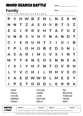 Printable Medium Family Word Search