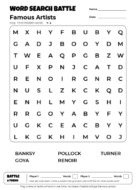 Printable Famous Artists Word Search