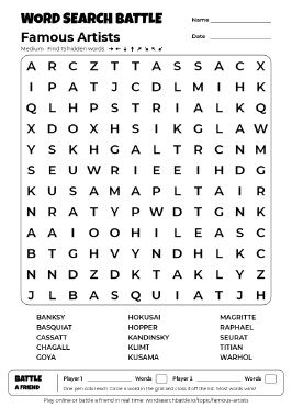 Printable Famous Artists Word Search