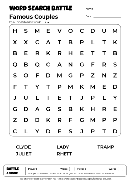 Printable Famous Couples Word Search