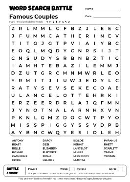 Printable Famous Couples Word Search