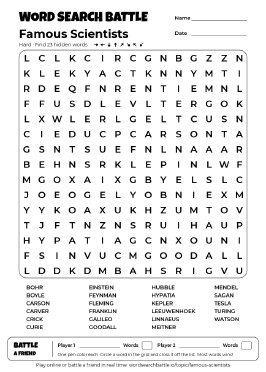 Printable Famous Scientists Word Search