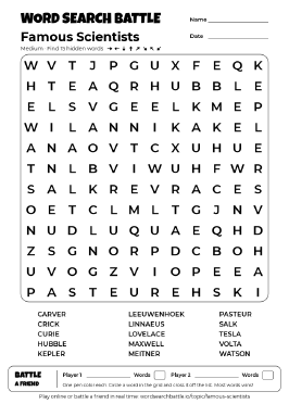 Printable Famous Scientists Word Search