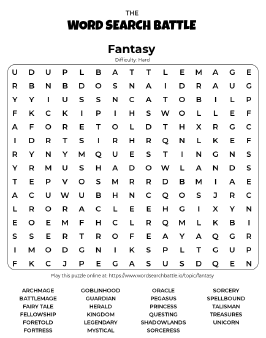 Printable Hard Fantasy Word Search
