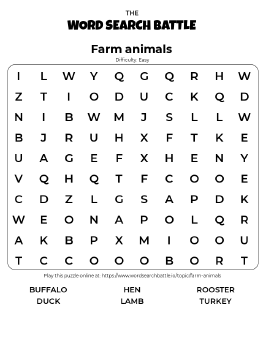 Printable Easy Farm Animals Word Search