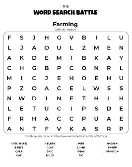 Printable Farming Word Search