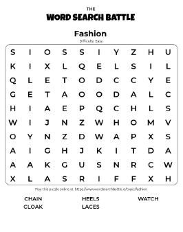 Printable Fashion Word Search