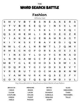 Printable Fashion Word Search
