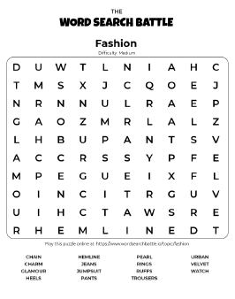 Printable Fashion Word Search