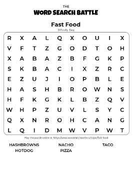 Printable Fast Food Word Search Preview