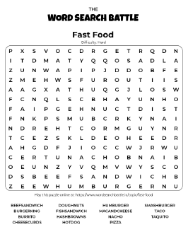 Printable Fast Food Word Search