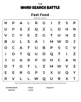 Printable Fast Food Word Search