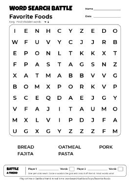 Printable Favorite Foods Word Search