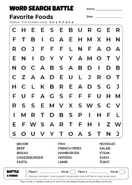 Printable Favorite Foods Word Search Preview