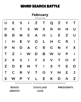 Printable February Word Search
