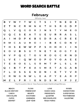 Printable February Word Search