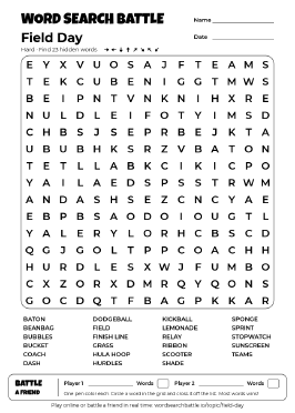 Printable Field Day Word Search