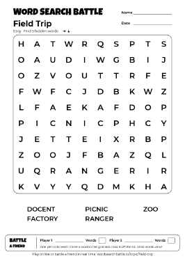 Printable Easy Field Trip Word Search