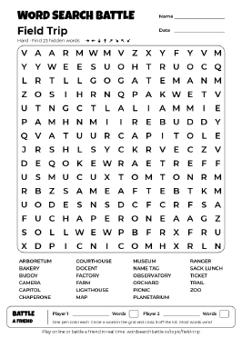 Printable Hard Field Trip Word Search