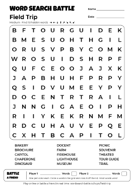 Printable Medium Field Trip Word Search