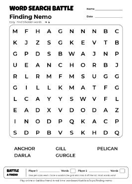 Printable Finding Nemo Word Search