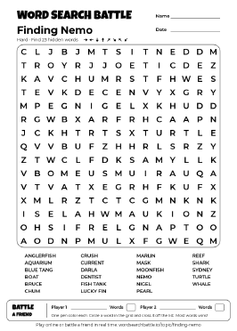 Printable Finding Nemo Word Search