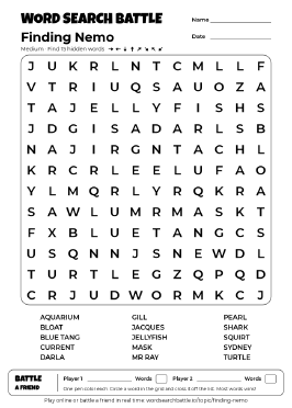 Printable Finding Nemo Word Search