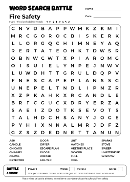 Printable Hard Fire Safety Word Search