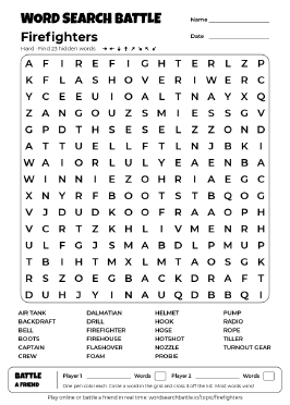 Printable Firefighters Word Search