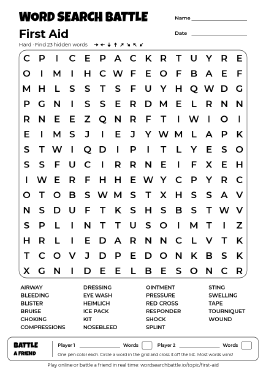 Printable Hard First Aid Word Search