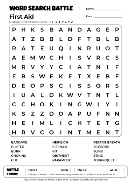 Printable Medium First Aid Word Search
