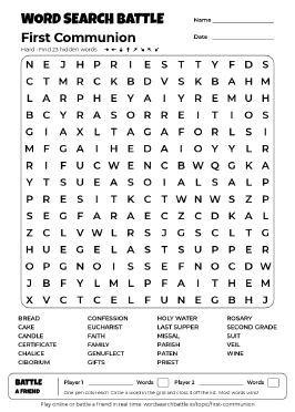 Printable First Communion Word Search