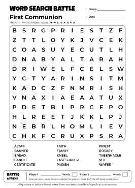 Printable First Communion Word Search