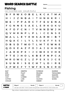 Printable Hard Fishing Word Search