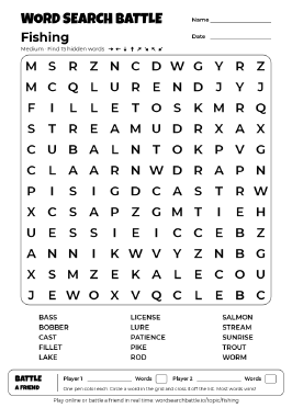 Printable Medium Fishing Word Search