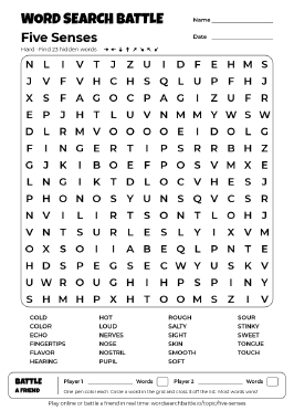 Printable Five Senses Word Search