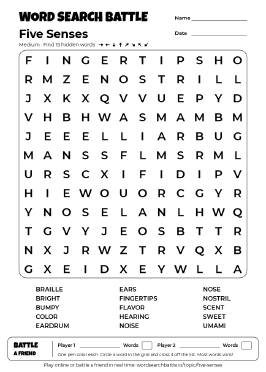 Printable Five Senses Word Search