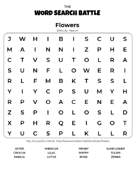 Printable Flowers Word Search
