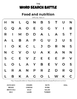 Printable Food and Nutrition Word Search Preview