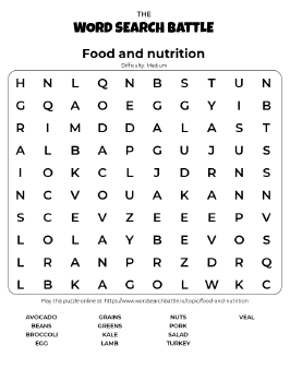 Printable Food and Nutrition Word Search