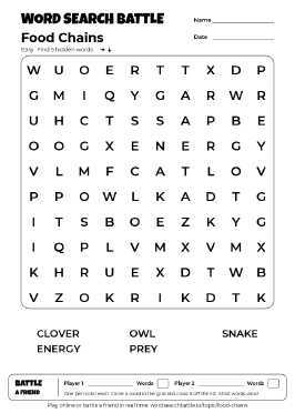 Printable Food Chains Word Search