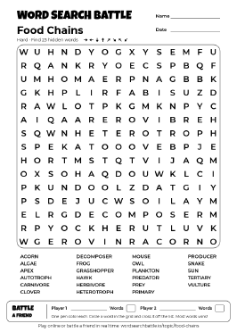 Printable Food Chains Word Search