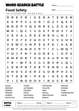 Printable Food Safety Word Search
