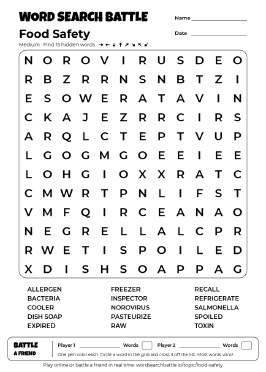 Printable Food Safety Word Search