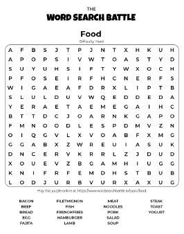 Printable Hard Food Word Search