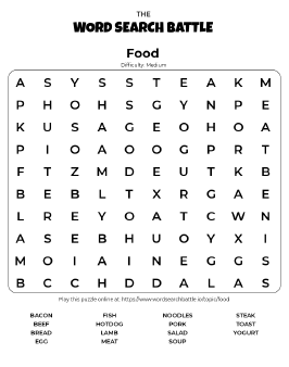 Printable Food Word Search Preview
