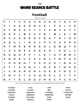 Printable Hard Football Word Search