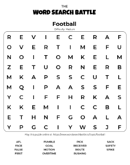 Printable Football Word Search Printable Football Word Search