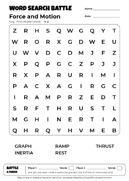 Printable Force and Motion Word Search