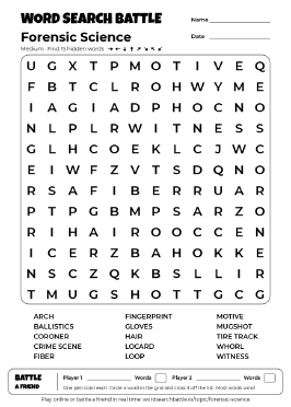 Printable Forensic Science Word Search